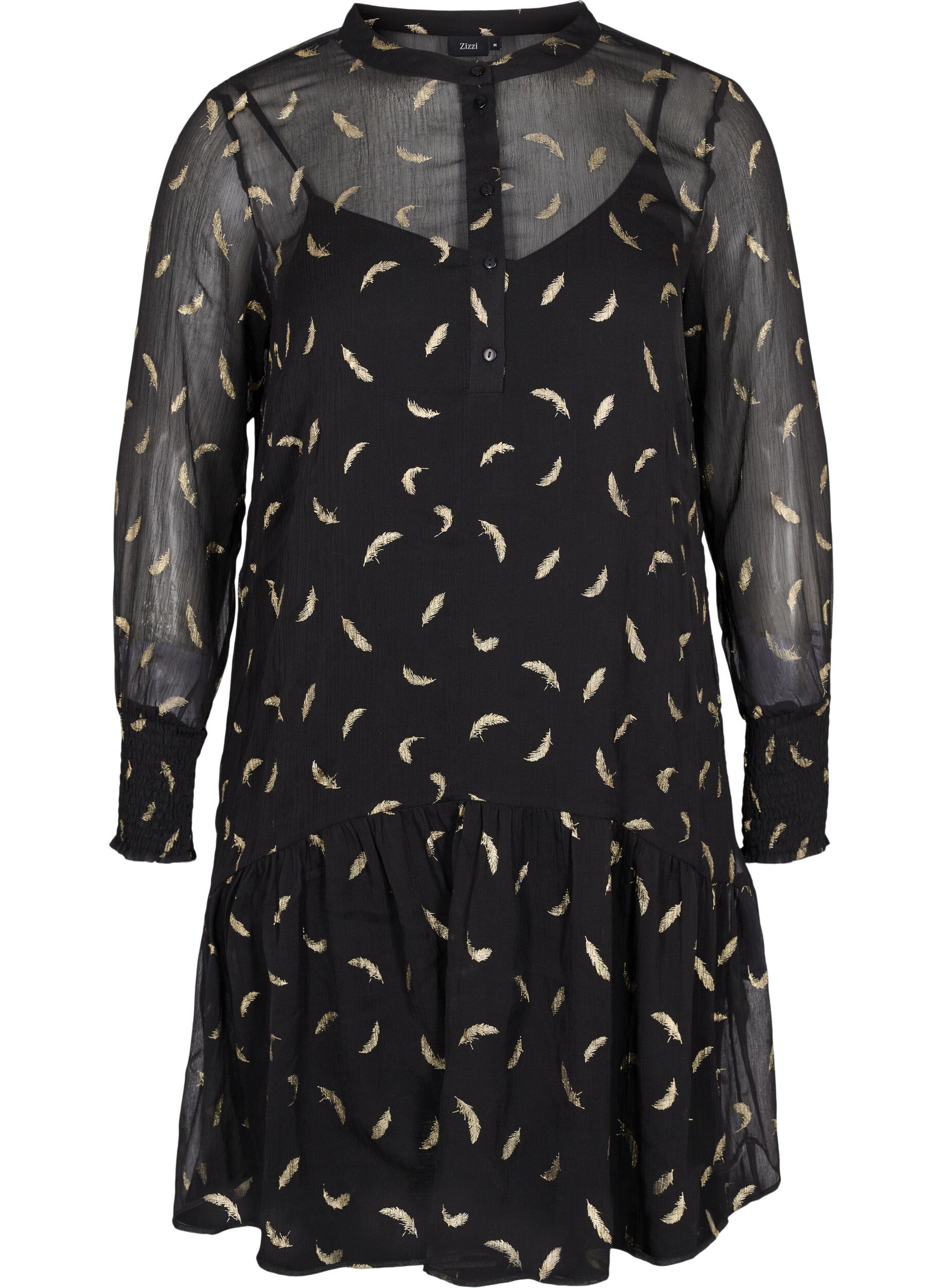 Zizzi Dress with a-shape and smock, Black, Packshot image number 0