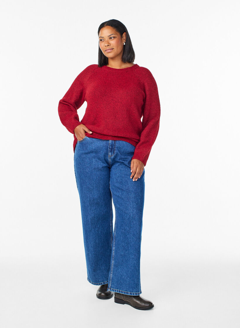 Dzianinowa bluzka z raglanowymi rekawami, Czerwony, Model image number 1