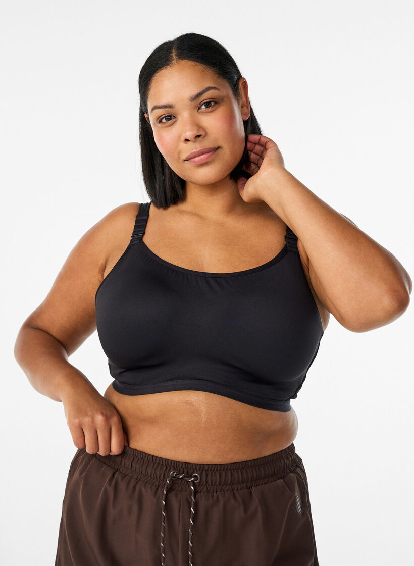 Biustonosz sportowy high support z fiszbinami i miekkimi ramiaczkami, Czarne, Model image number 0