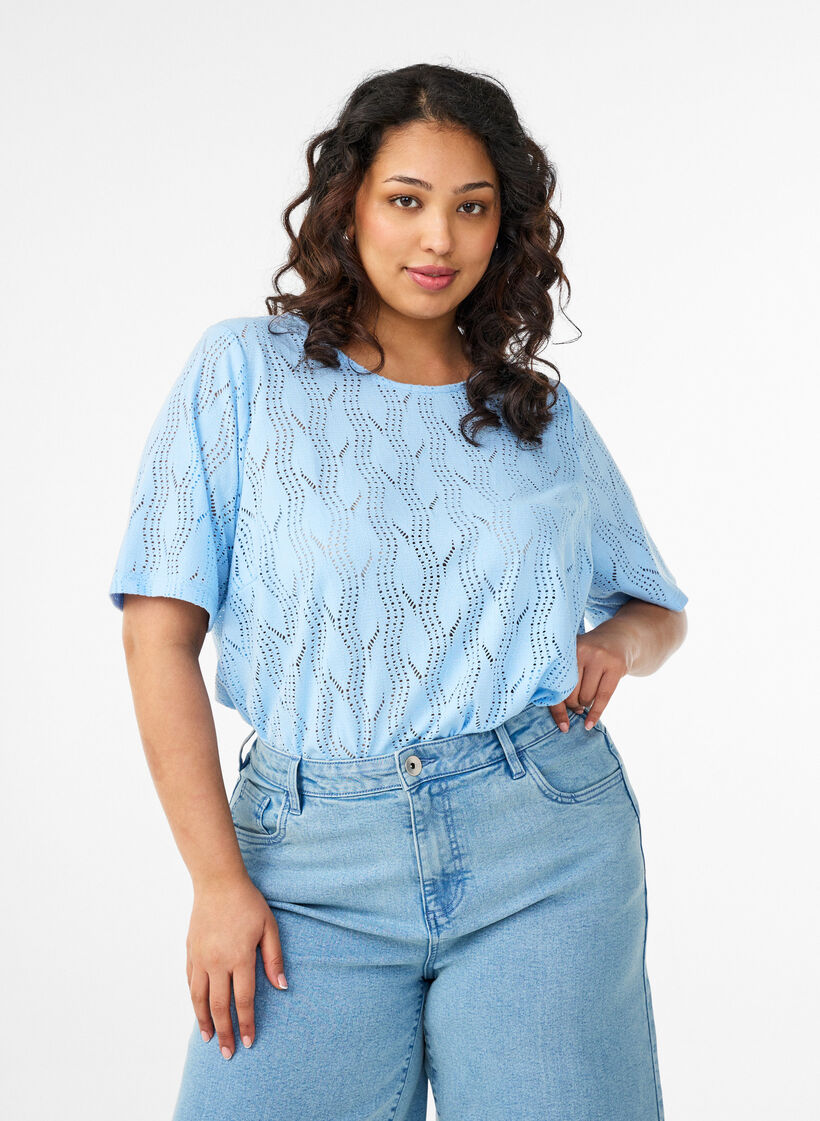 Dzersejowa koszulka z azurowym wzorem, Niebieskie, Model image number 0