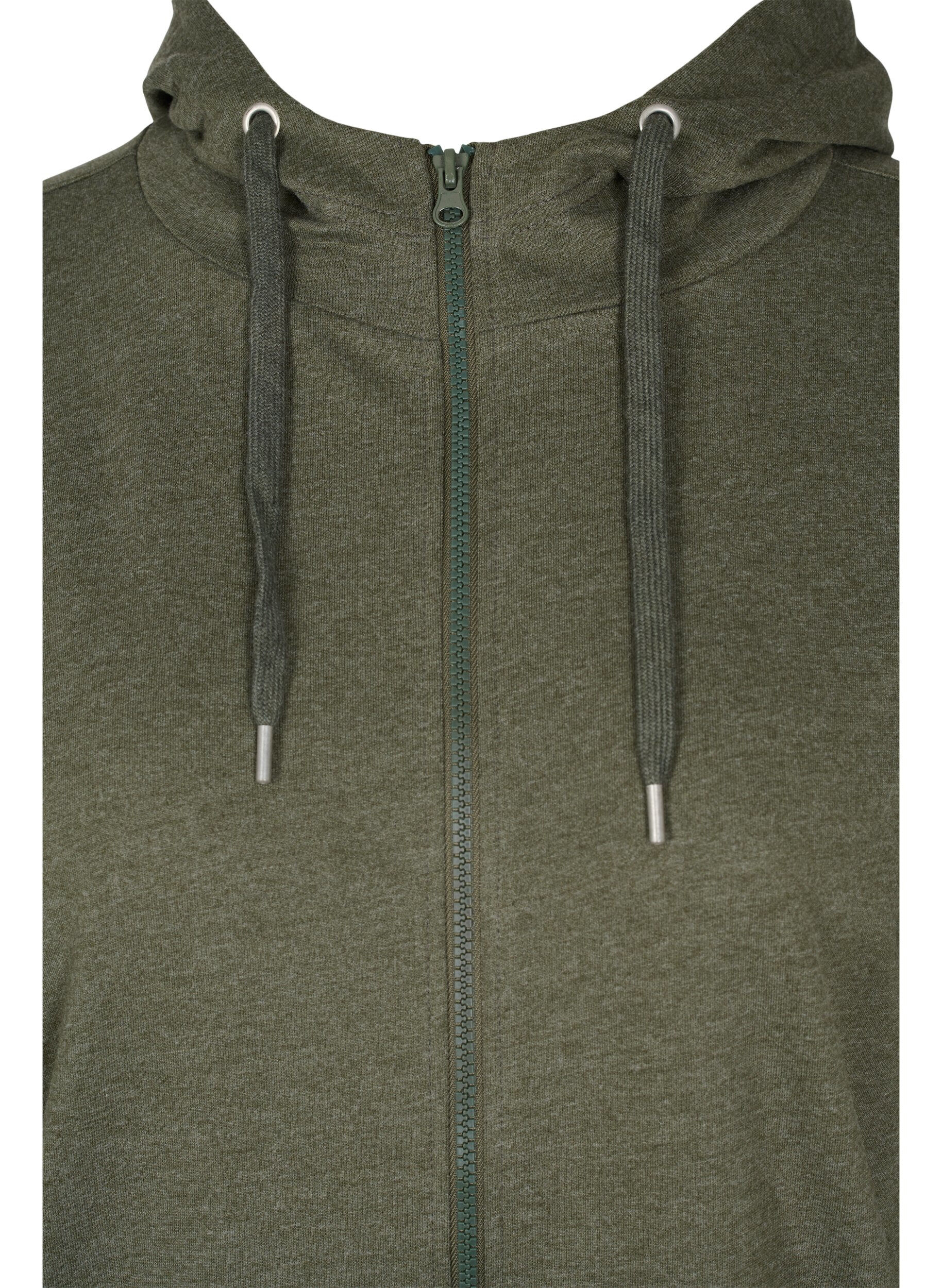 Zizzi Sweater cardigan with a zip and hood, Forest Night, Packshot image number 2