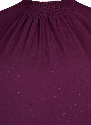 FLASH – brokatowa bluzka z dlugim rekawem i marszczeniami, Purple w. Silver, Packshot image number 2