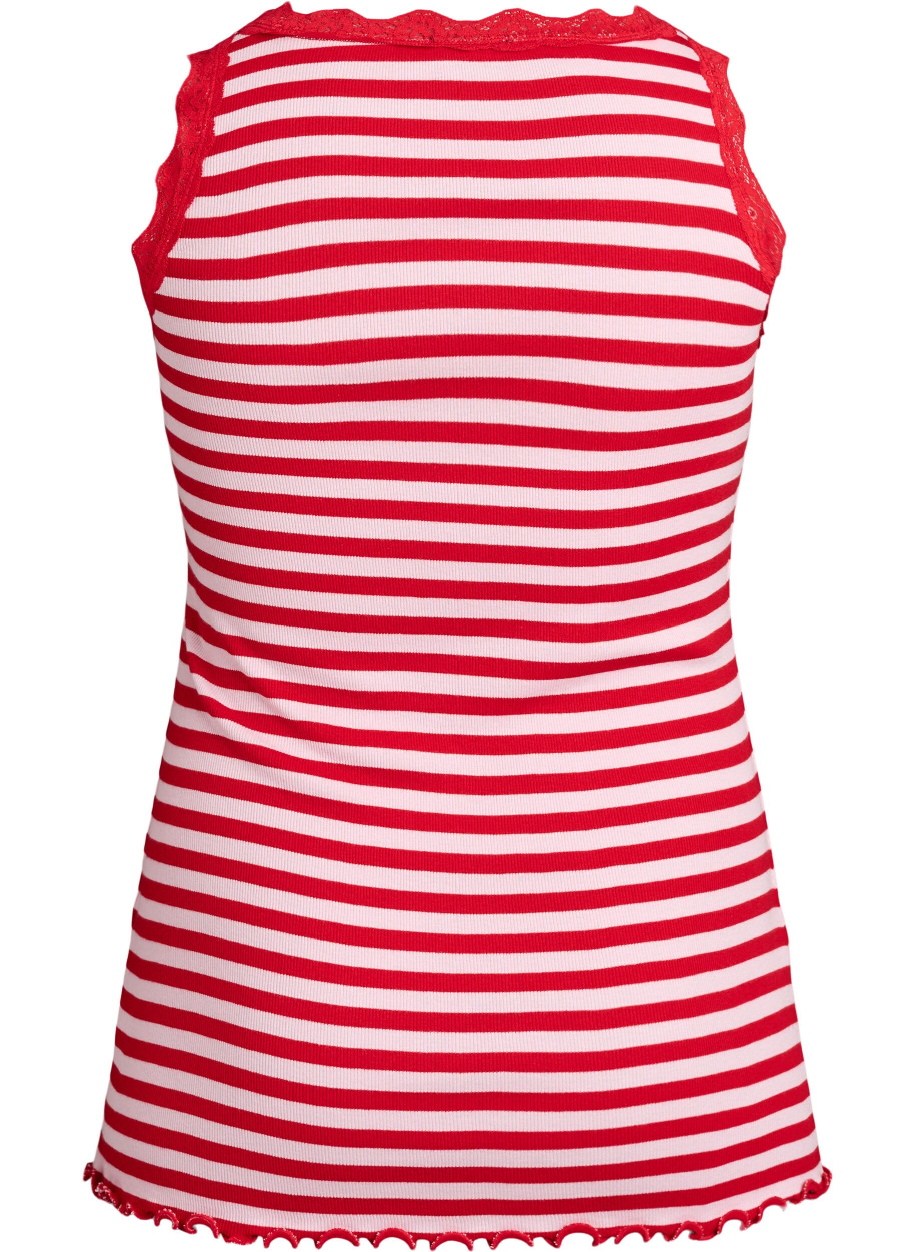 Zizzi Koszula w paski z dzianina z ryps&oacute;w i koronkowym wykonczeniem, R&oacute;żowy, Packshot image number 1