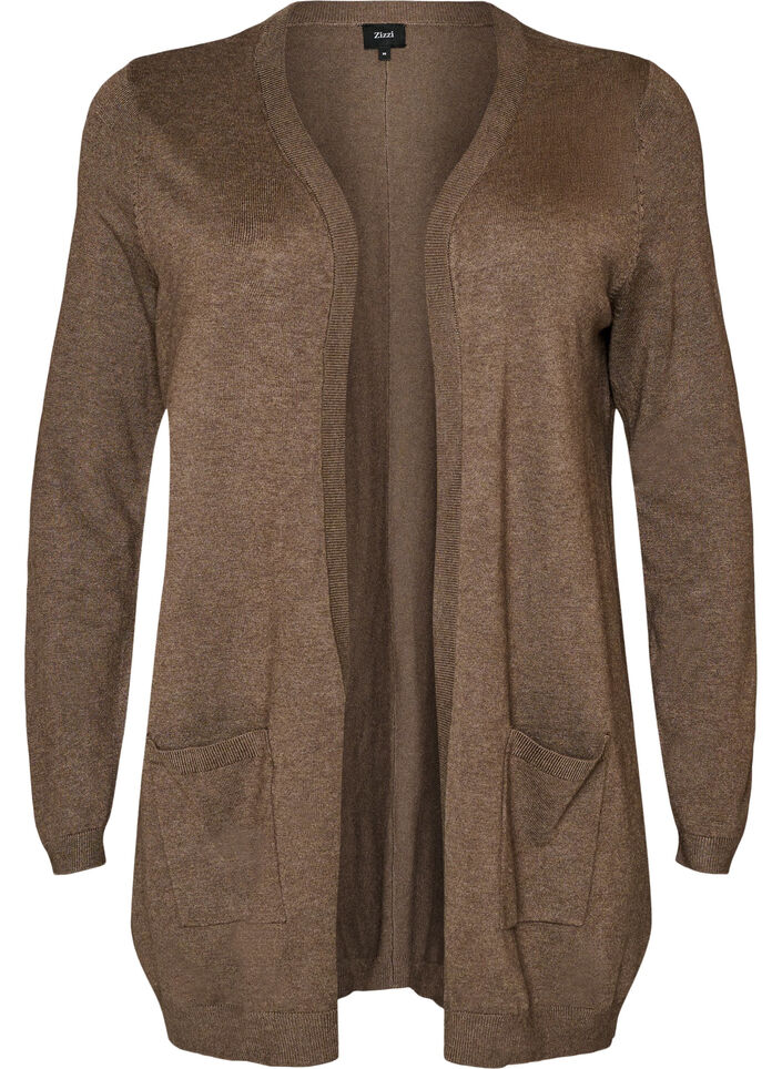 Dlugi, dzianinowy kardigan z mieszanki wiskozy, Brązowy, Packshot image number 0