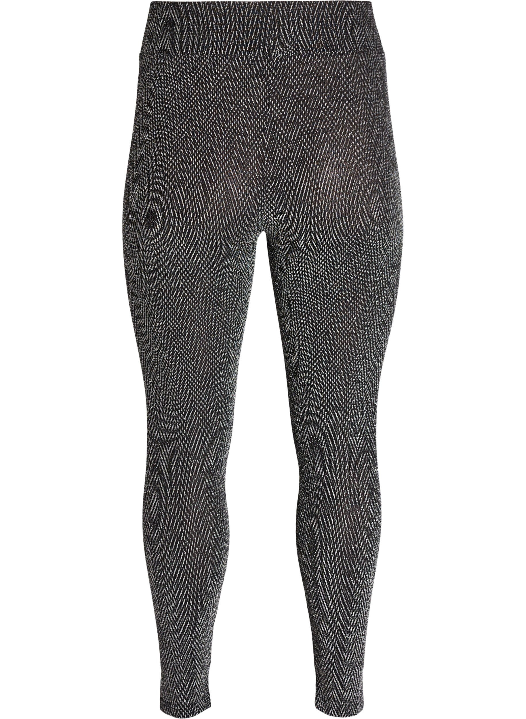 Zizzi Legginsy w blyszczacy geometryczny wz&oacute;r, Czarne, Packshot image number 1