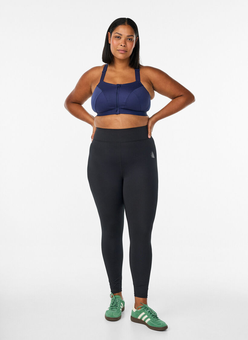 Biustonosz sportowy z zapieciem z przodu i wysokim wsparciem, Niebieskie, Model image number 1