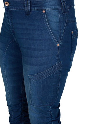 Waskie jeansy capri z kieszeniami, Dark blue denim, Packshot image number 2