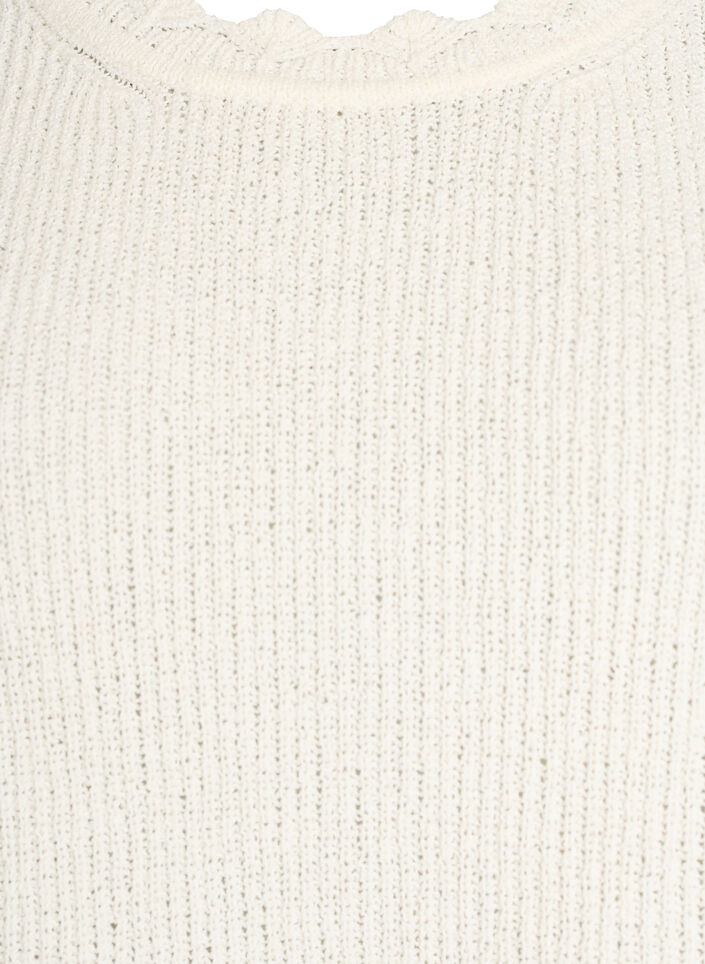 Bluzka dzianinowa z haftami oczka i rekawami 1/2, Biały, Packshot image number 2