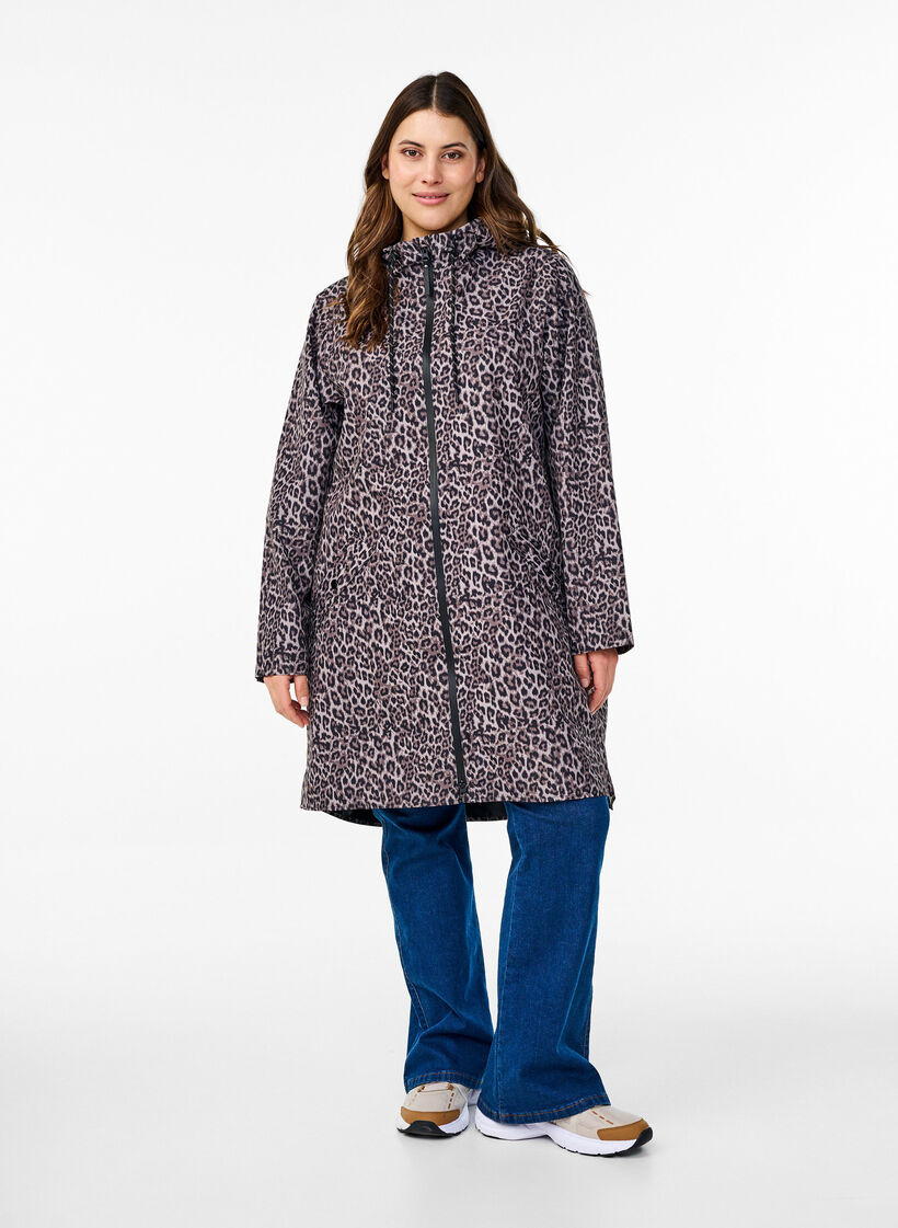 Kurtka przeciwdeszczowa z kieszeniami i kapturem, Brązowy, Model image number 1