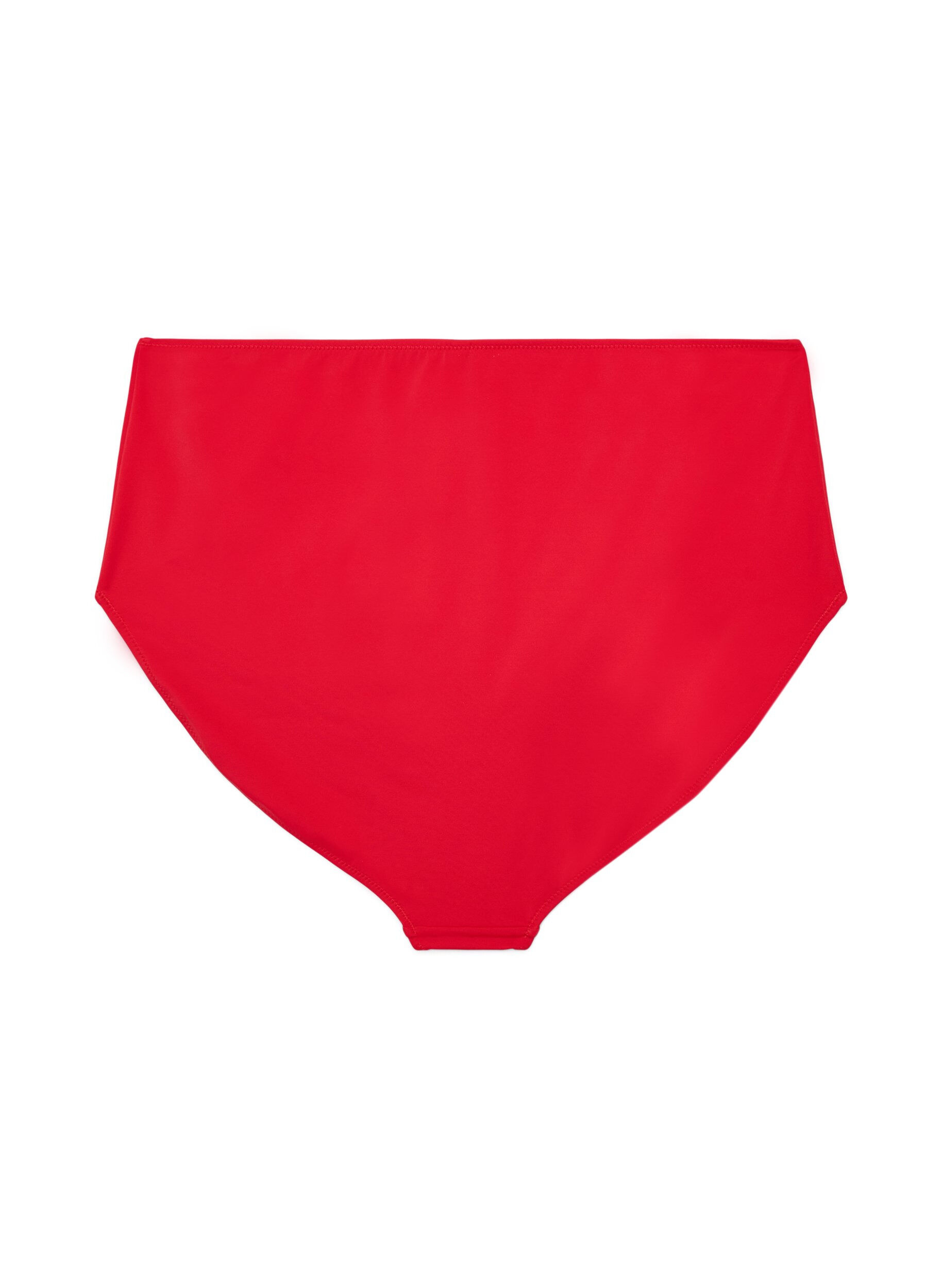 ZizziSolid colour bikini bottom with high waist, Red, Packshot image number 1