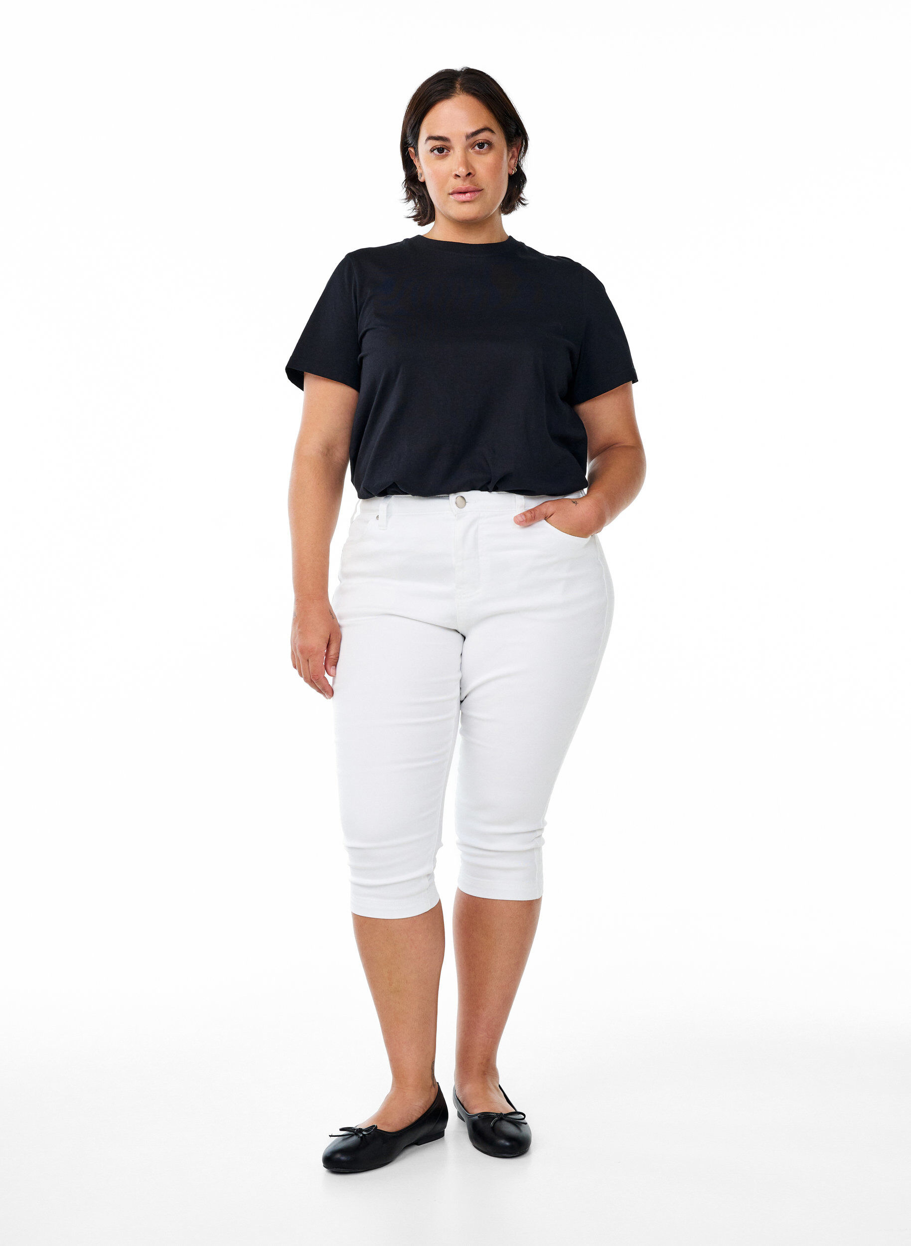 Amy capri jeans z wysokim stanem i bardzo dopasowanym krojem, Biały, Model