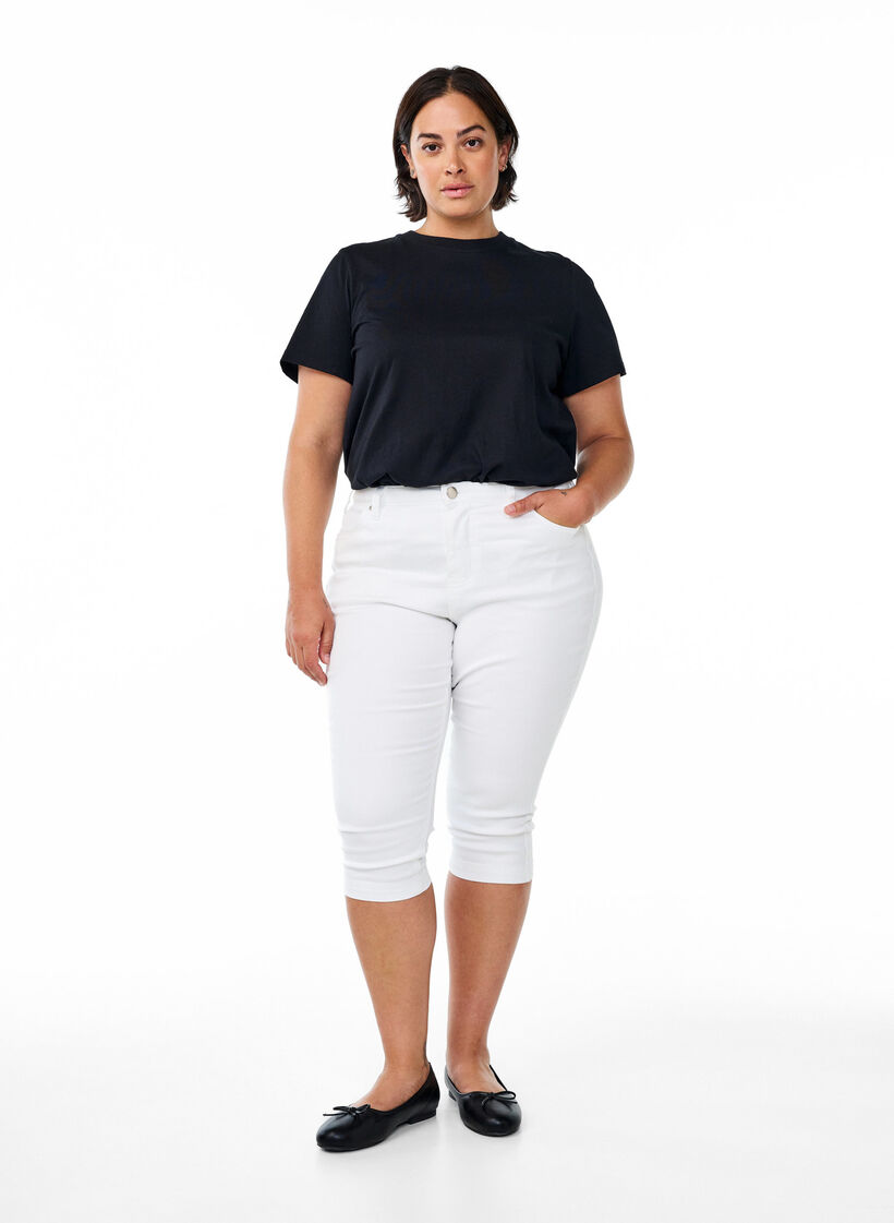 Amy capri jeans z wysokim stanem i bardzo dopasowanym krojem, Biały, Model image number 0