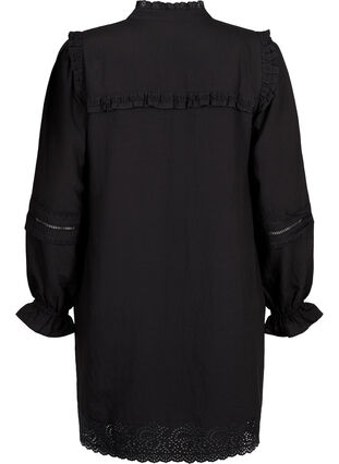 Wiskozowa sukienka z haftem angielskim i detalami z falbanami, Black, Packshot image number 1
