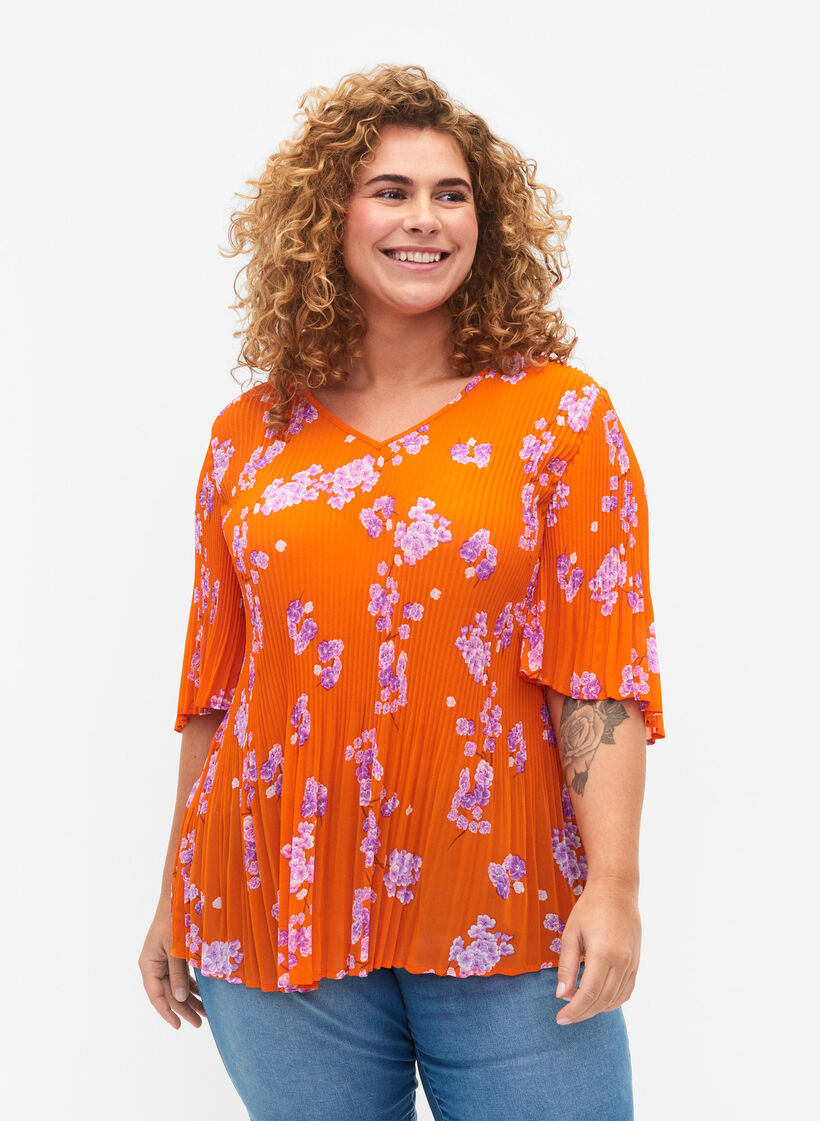 Plisowana bluzka w kwiaty, Exuberance Flower, Model image number 0