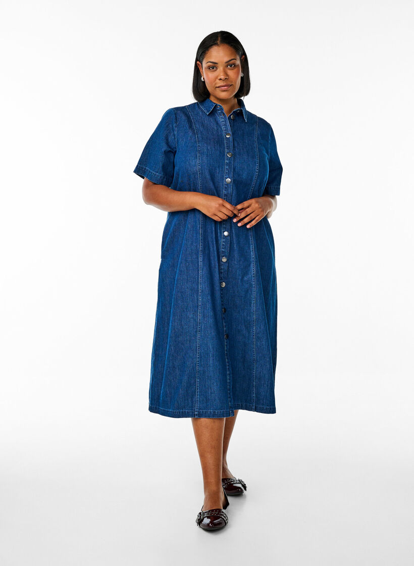 Denimowa sp&oacute;dnica midi, Niebieskie, Model image number 0