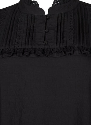 Wiskozowa sukienka z haftem angielskim i detalami z falbanami, Black, Packshot image number 2