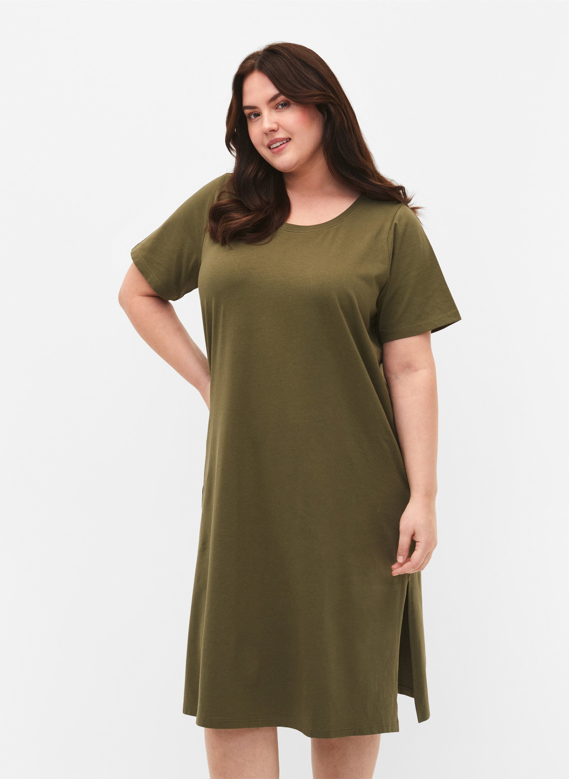 Zizzi Bawelniana sukienka z kr&oacute;tkimi rekawami, Ivy Green, Model image number 0