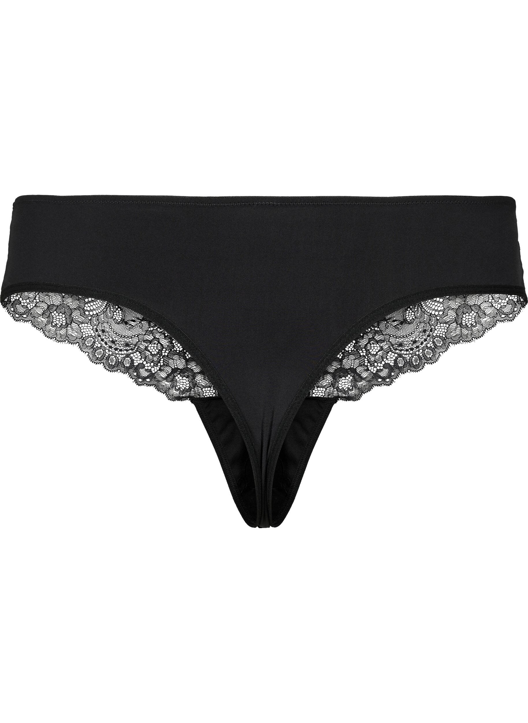 Zizzi Lace g-string with regular waist, Black, Packshot image number 1