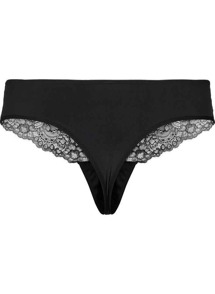 Lace g-string with regular waist, Black, Packshot image number 1