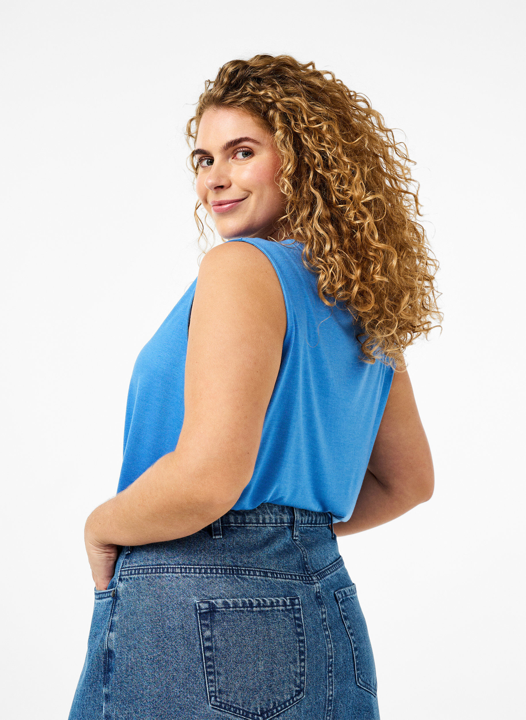 Zizzi Top bez rekaw&oacute;w z koronka, Marina, Model image number 1