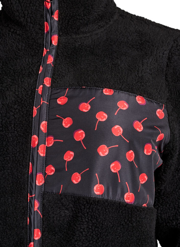 Kurtka z polaru Teddy z wisniowymi detalami, Czarne, Packshot image number 2