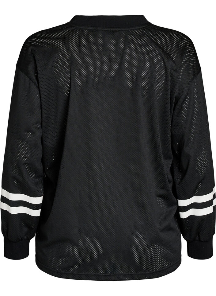 Sportowa bluzeczka siateczkowa z nadrukiem tekstowym, Czarne, Packshot image number 1