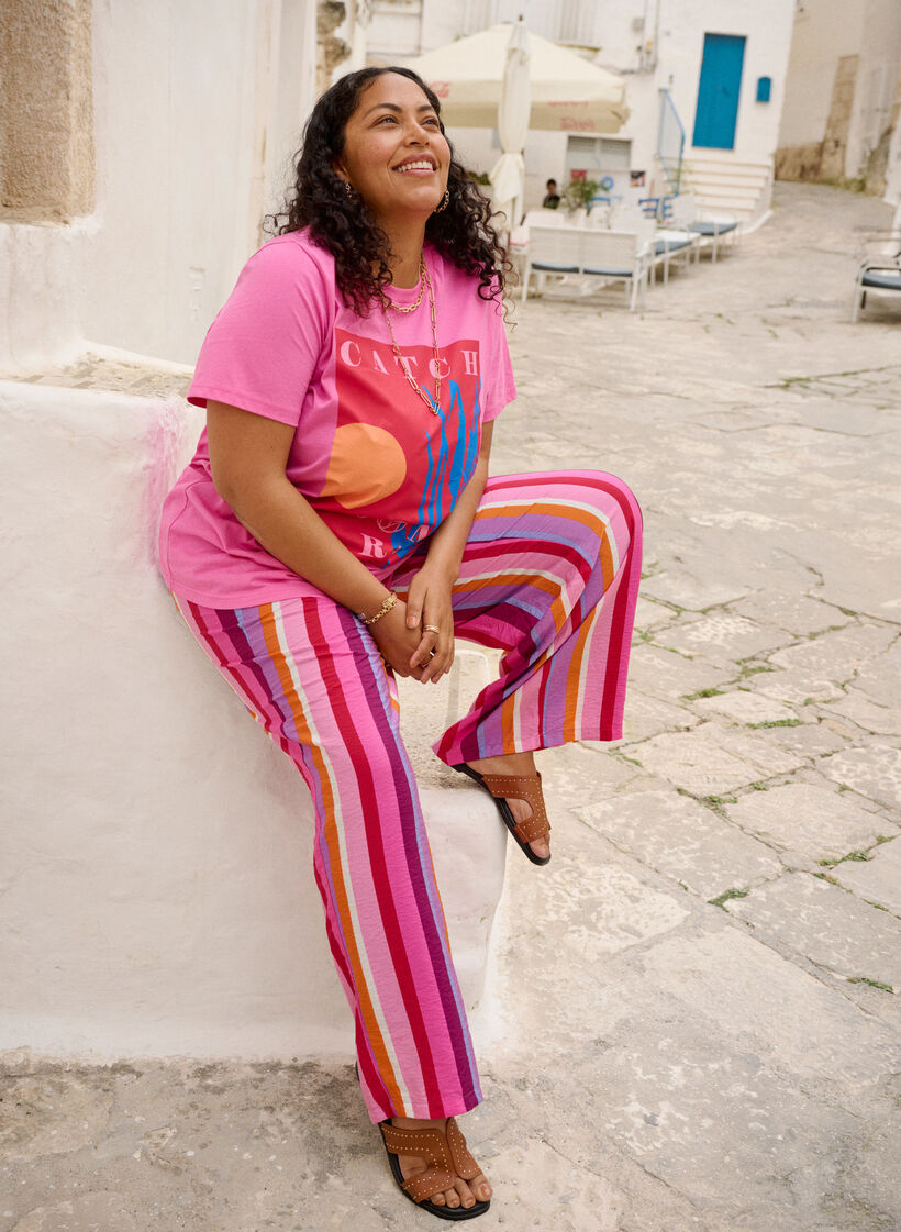 Luzne wiskozowe spodnie w paski, R&oacute;żowy, Image image number 0