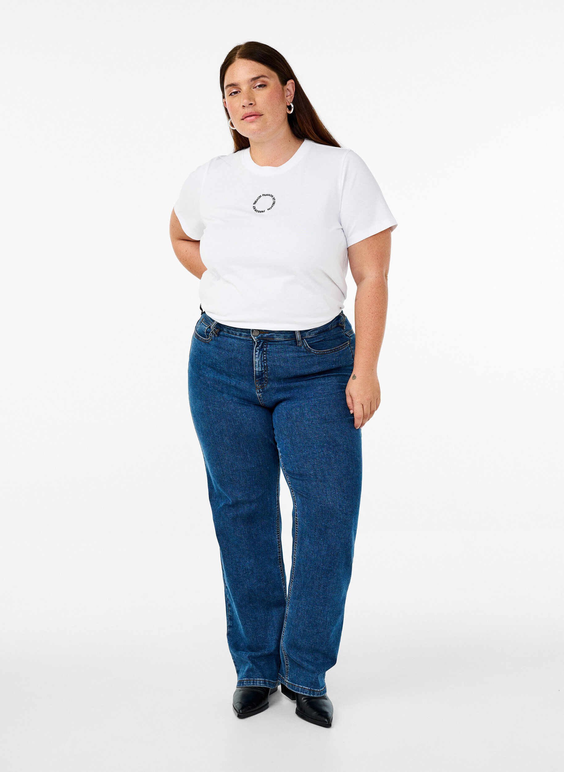 Zizzi Bawelniana koszulka z haftowanym detalem, Biały, Model image number 1