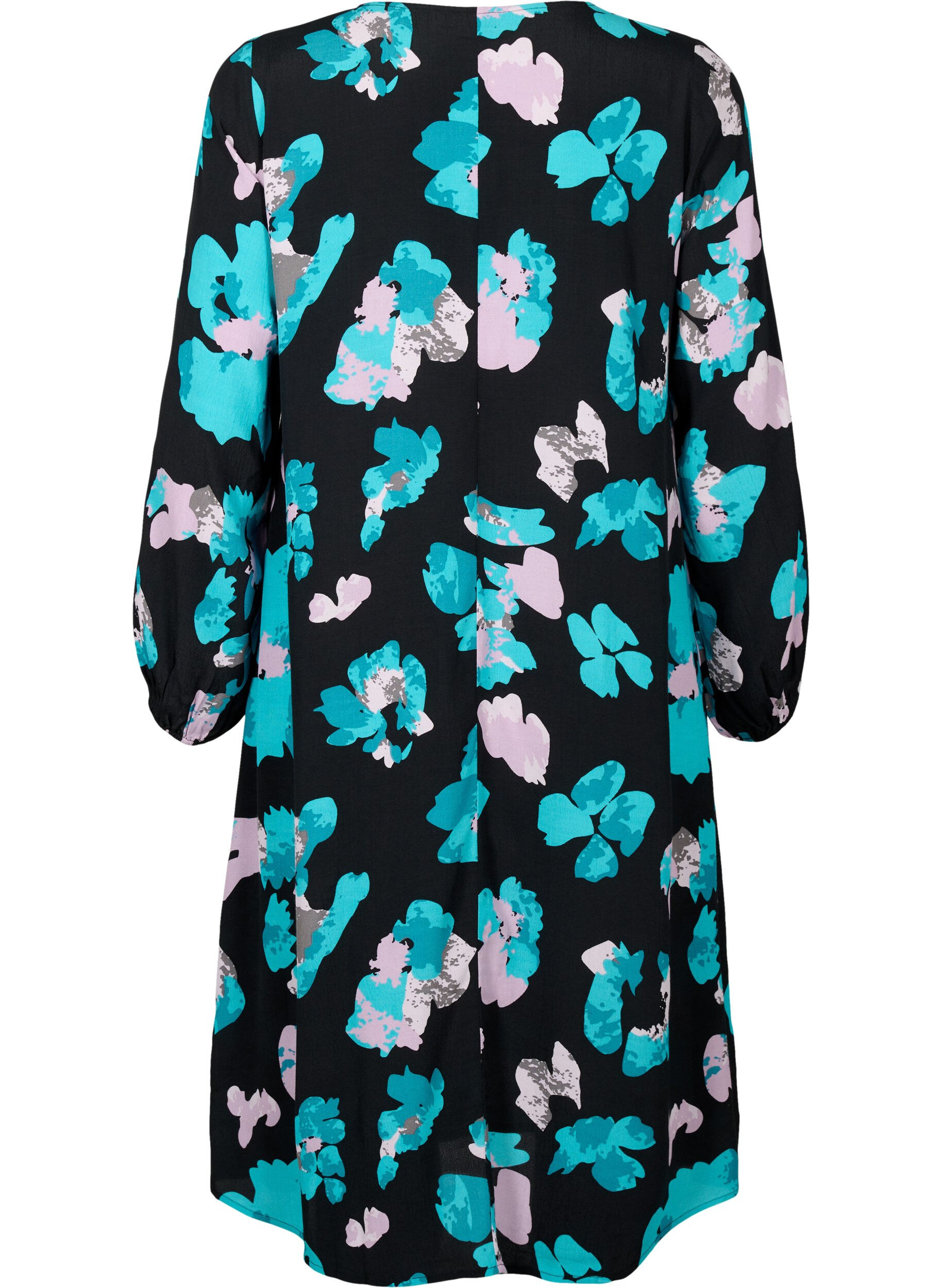 Zizzi Wiskozowa sukienka z dlugimi rekawami i nadrukiem, Blue AOP, Packshot image number 1