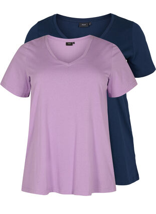 2-pack podstawowa koszulka bawelniana, Paisley Purple/Navy, Packshot image number 0