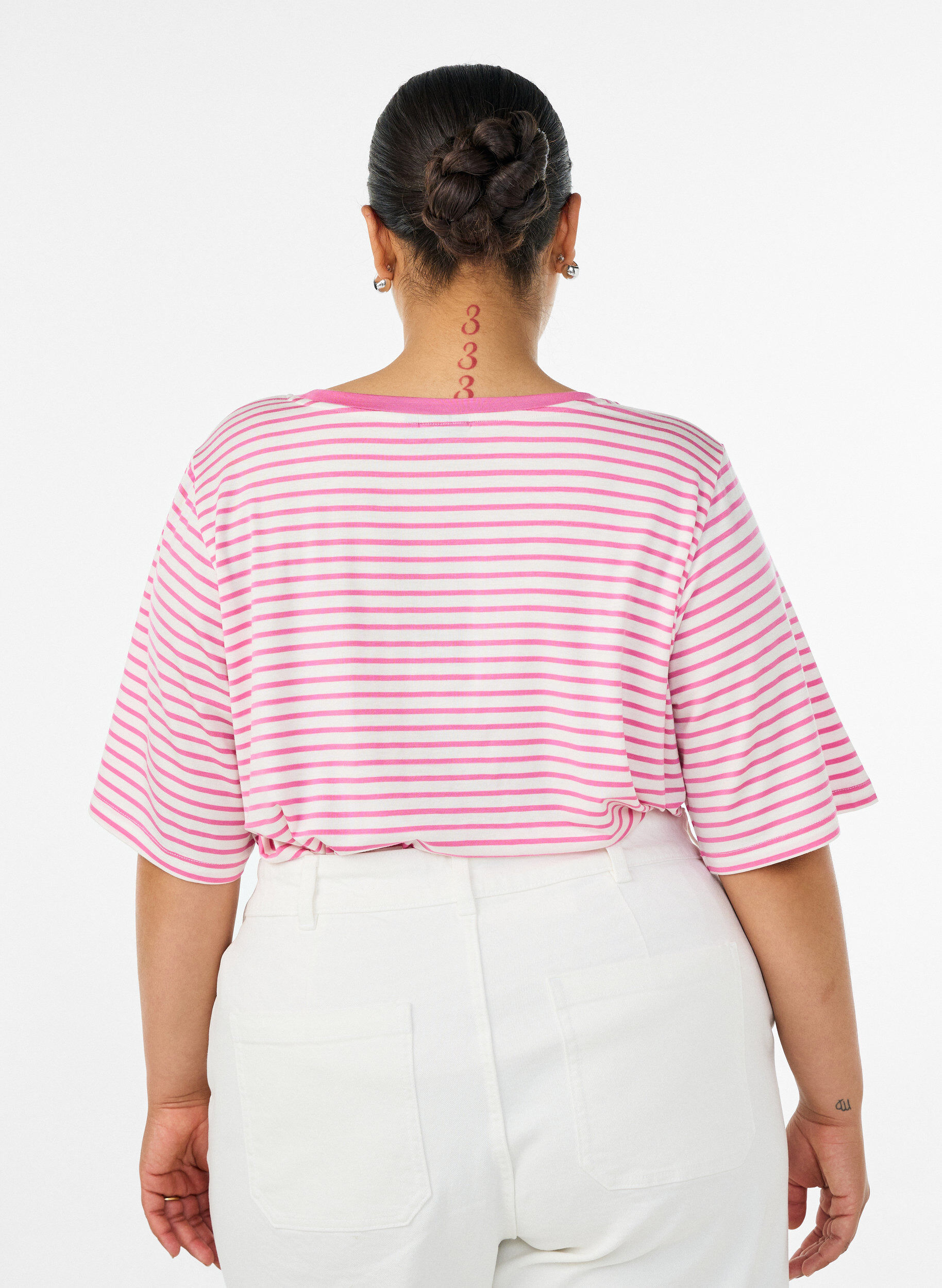 ZizziKoszulka z TENCEL&trade; Lyocell i paskami, R&oacute;żowy, Model image number 2