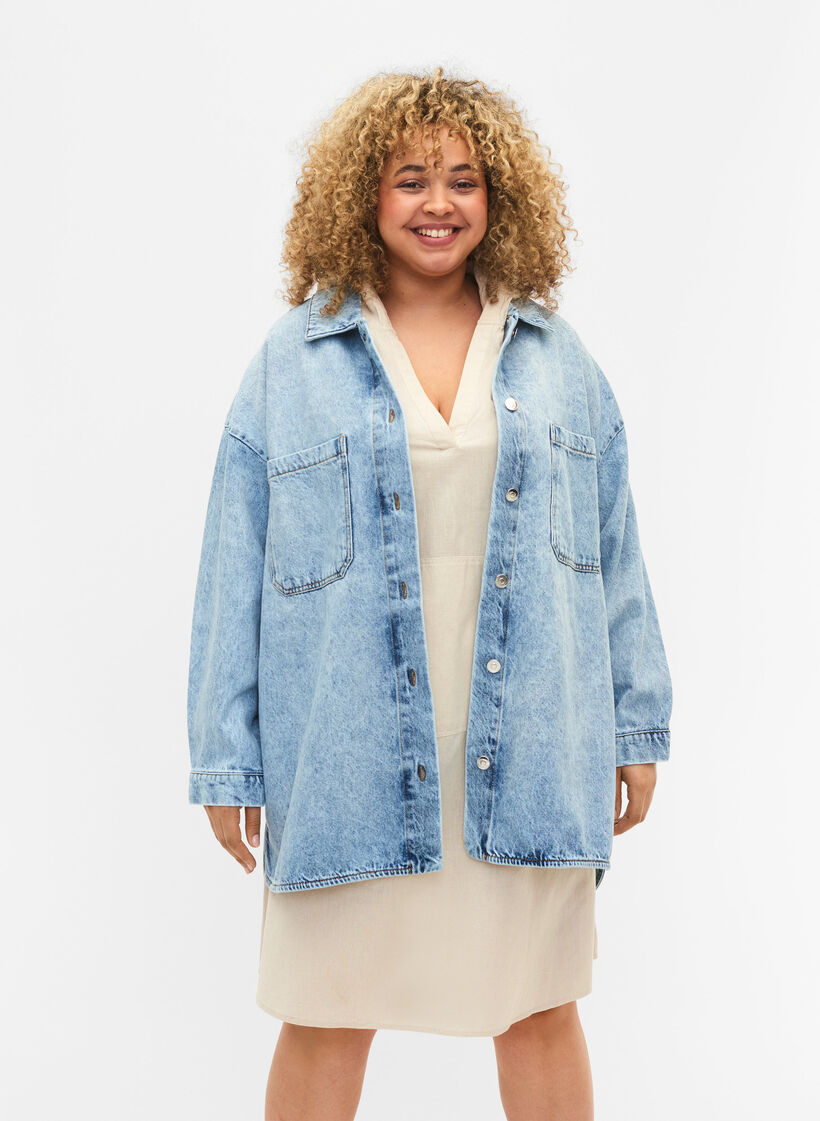 Luzna kurtka jeansowa z guzikami, Light blue denim, Model image number 0
