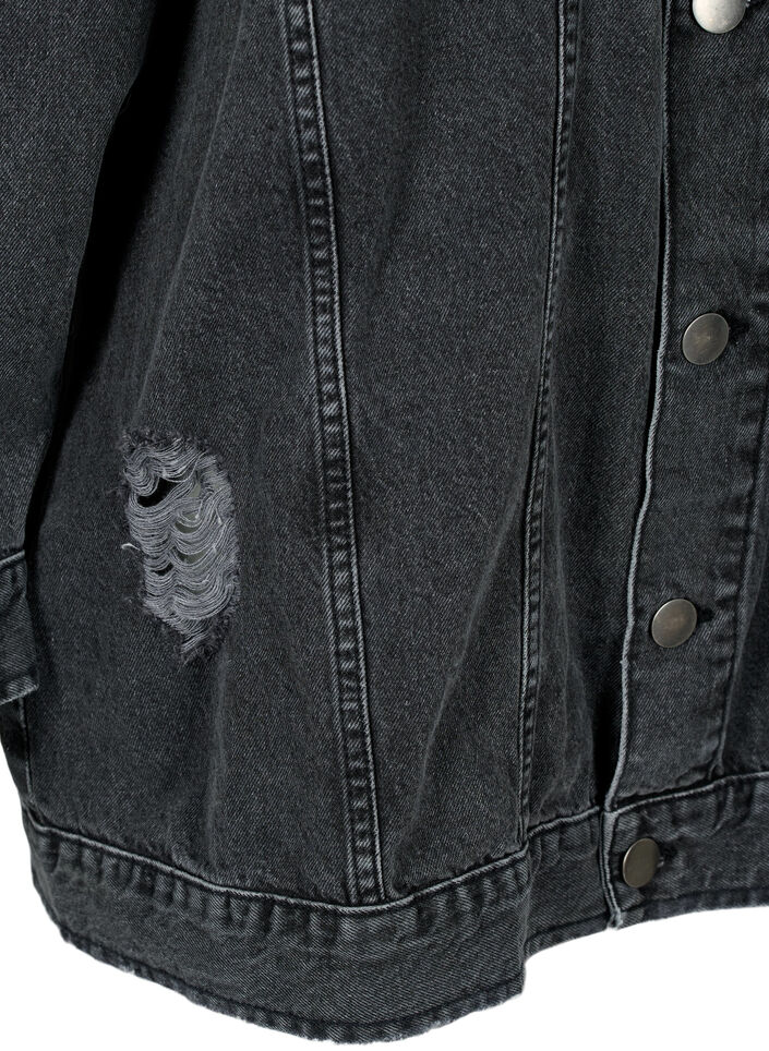 Luzna kurtka jeansowa z przetartymi detalami, Dark Grey Denim, Packshot image number 3
