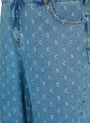 Jeansy nad kostke z nadrukiem i wysokim stanem, Blue denim, Packshot image number 2