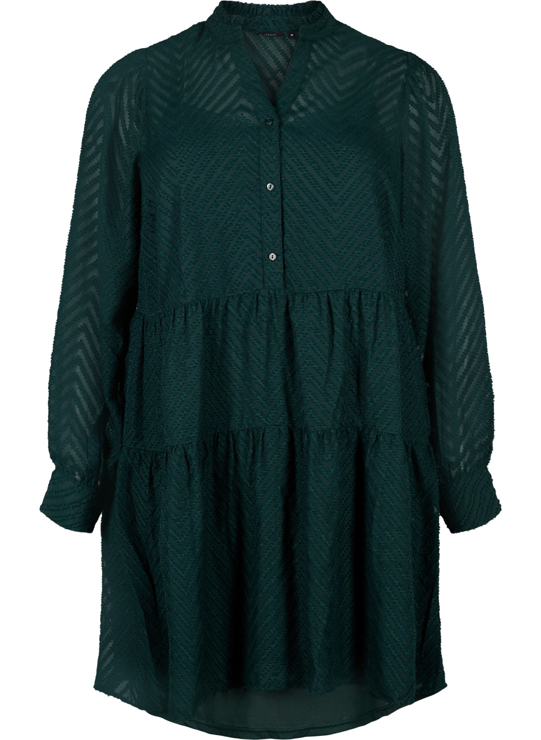 Zizzi Kr&oacute;tka sukienka z faktura i falbaniastym kolnierzykiem, Scarab, Packshot image number 0