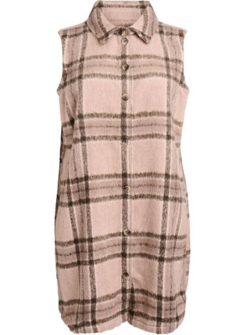 Dluga kraciasta kamizelka z szczotkowanego materialu, Beżowy, Model