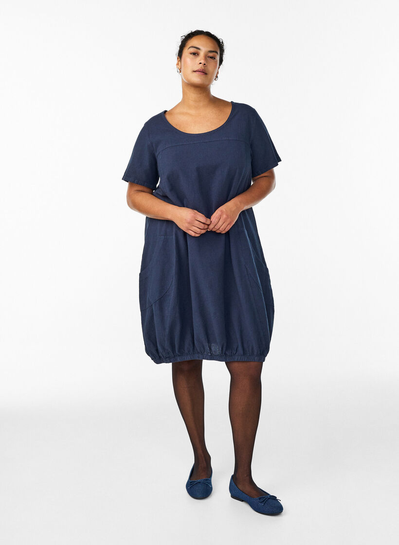 Bawelniana sukienka z kr&oacute;tkim rekawem, Niebieskie, Model image number 1