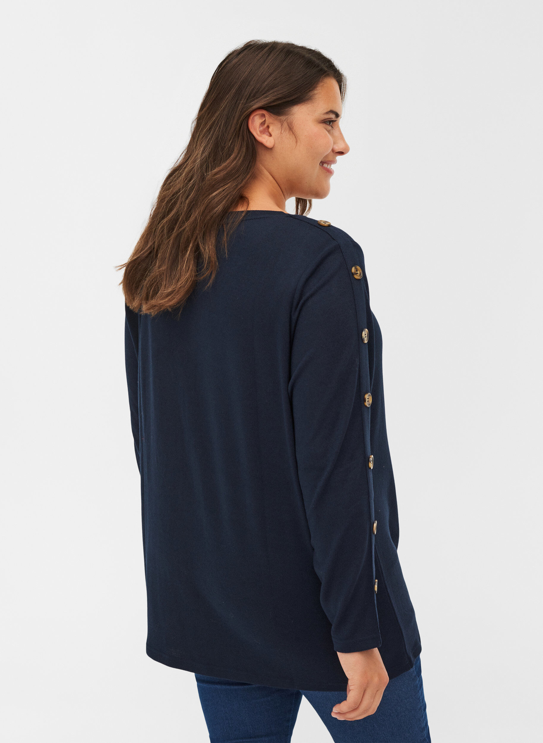 Zizzi Long-sleeved blouse with button details, Night Sky, Model image number 0