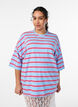 T-shirt w rozmiarze oversize z paskami i rekawami 1/2, Niebieskie, Model image number 0