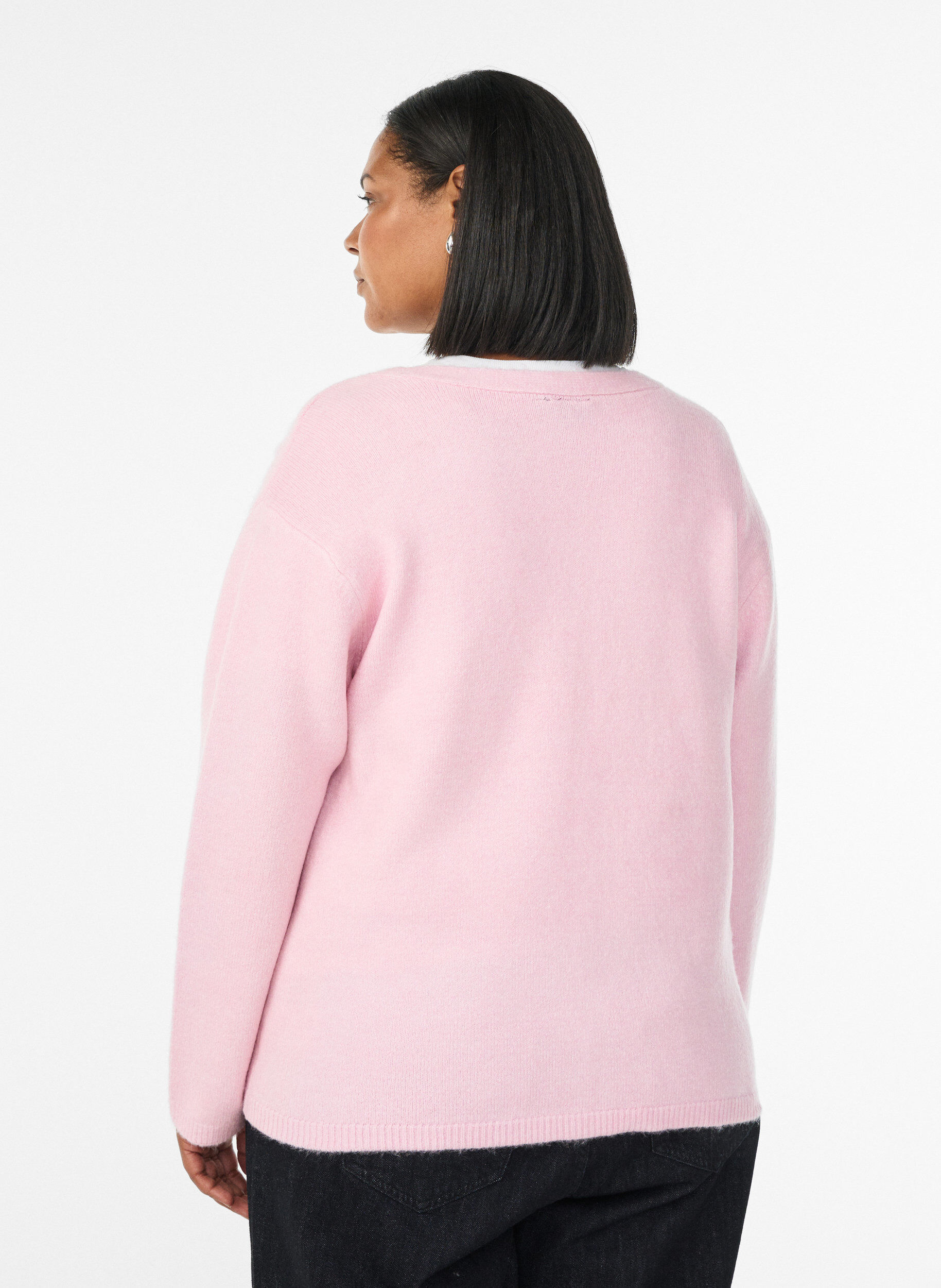 Zizzi Kardigan z dekoltem w szpic i haftowanymi kwiatami, R&oacute;żowy, Model image number 2