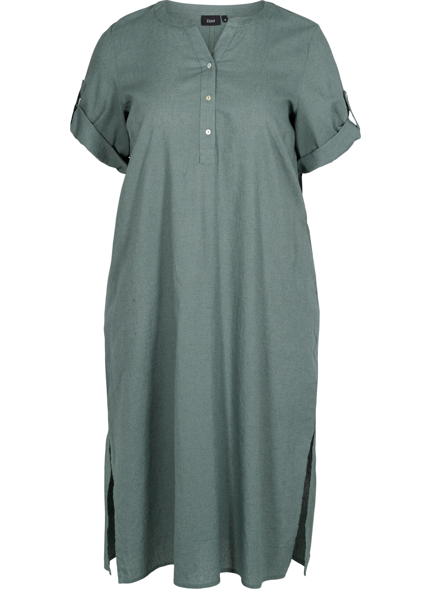 Zizzi Long short-sleeved shirt dress, Balsam Green, Packshot image number 0