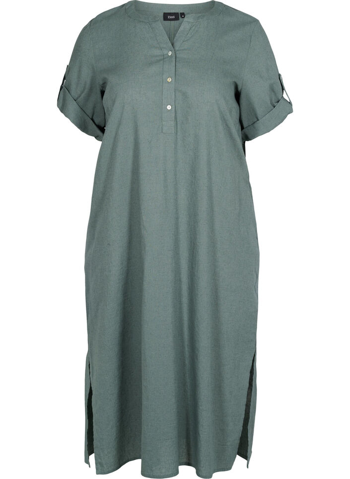 Long short-sleeved shirt dress, Balsam Green, Packshot image number 0
