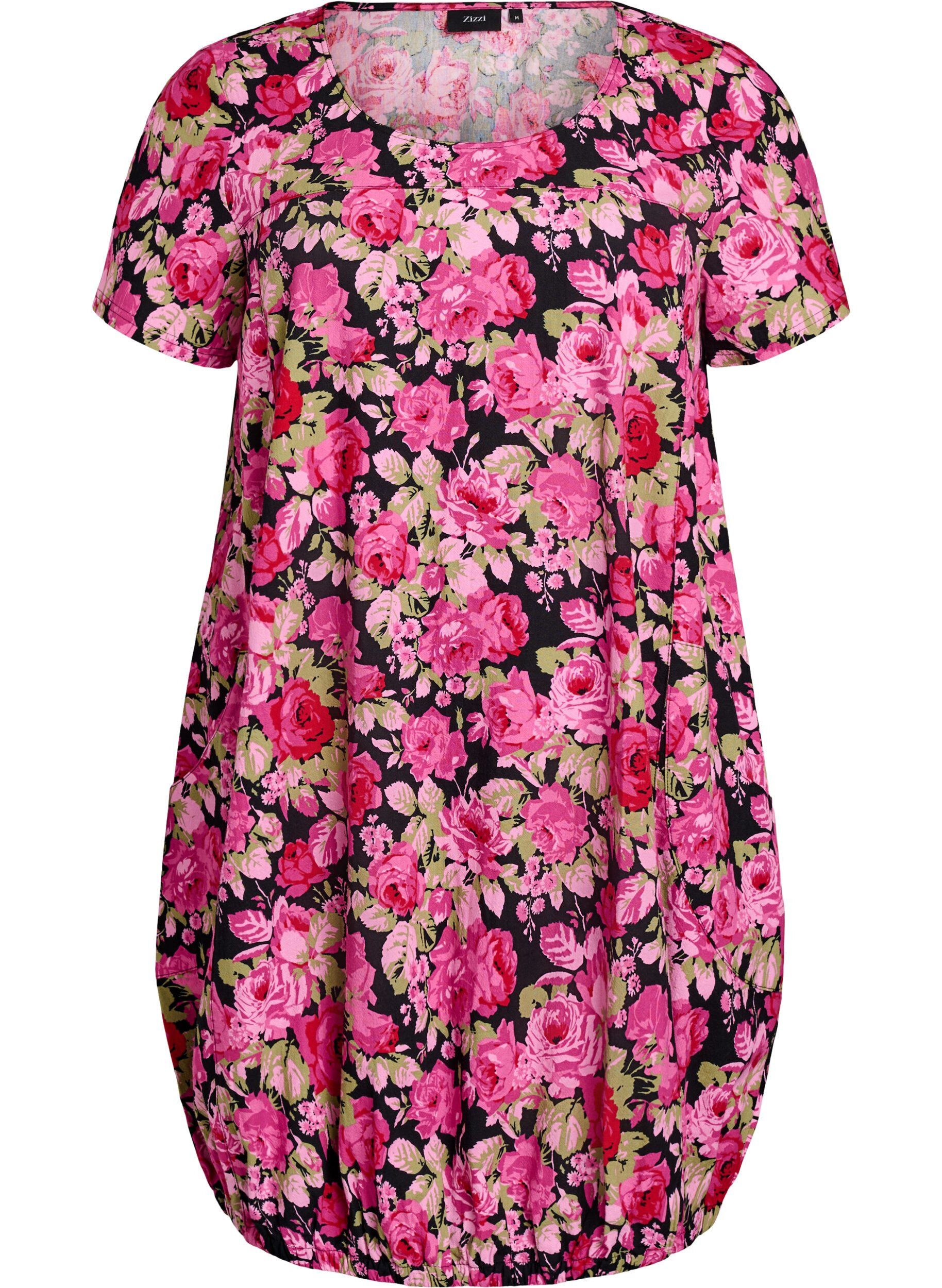 Zizzi Bawelniana sukienka z kr&oacute;tkim rekawem i nadrukiem, Czarne, Packshot image number 0