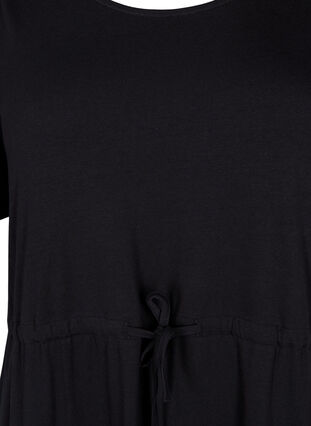 Bawelniana sukienka midi z krótkim rekawem, Black Solid, Packshot image number 2