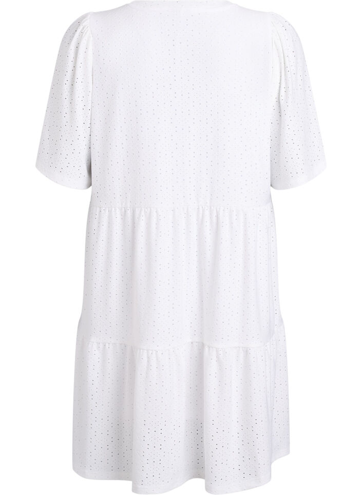 Kr&oacute;tka sukienka z koronkowym motywem i kaskadowa sp&oacute;dnica, Biały, Packshot image number 1