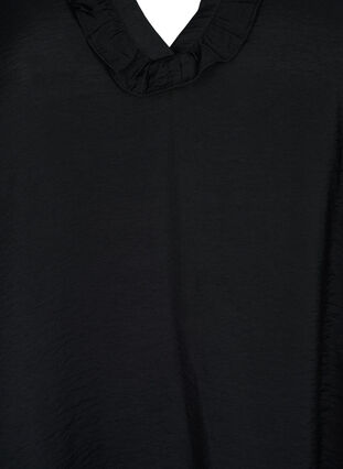 Wiskozowa bluzka z bufiastymi rekawami i falbankami, Black, Packshot image number 2