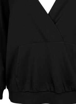 Bluza z dekoltem w szpic i kieszenia, Black, Packshot image number 2