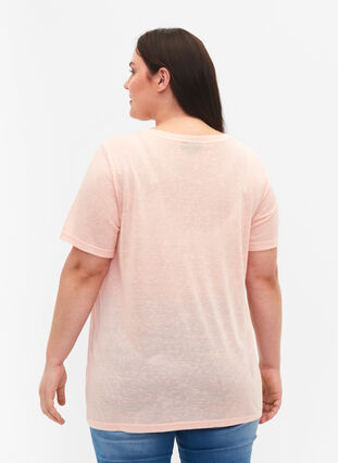 Koszulka z cwiekami i okraglym dekoltem, Pale Blush, Model image number 1