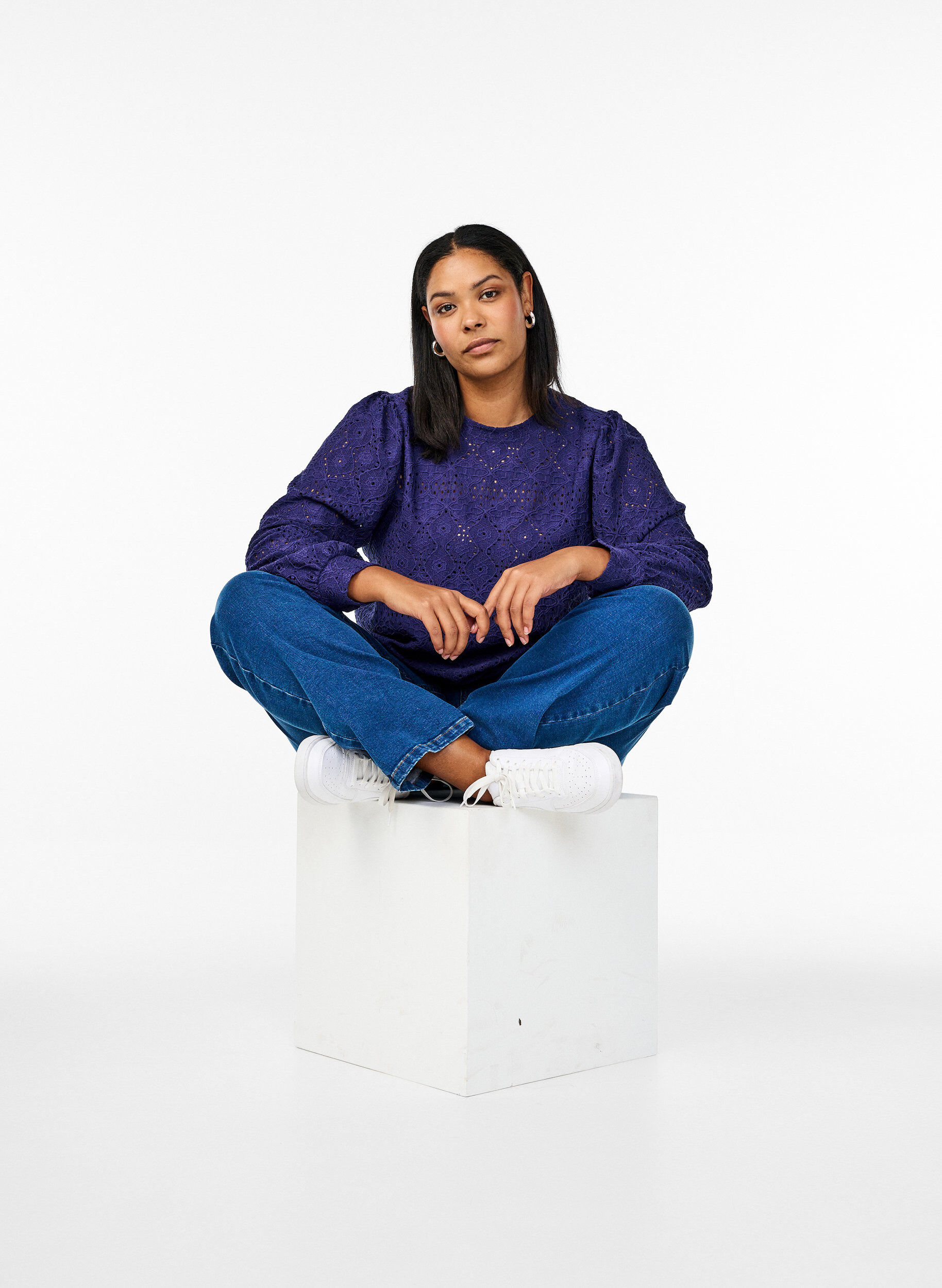 Zizzi Bluzka z dlugim rekawem i azurowym wzorem, Fioletowy, Image image number 0