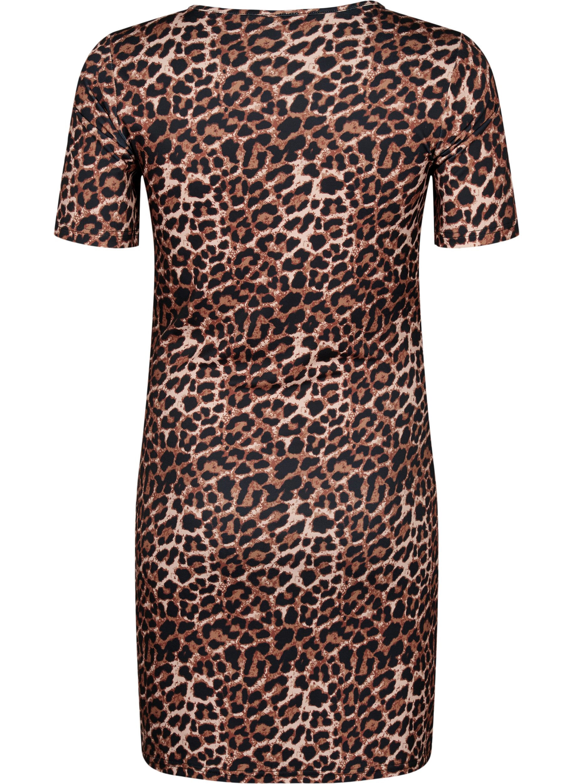 Zizzi Dopasowana sukienka w panterke z wycieciem, Leopard AOP, Packshot image number 1